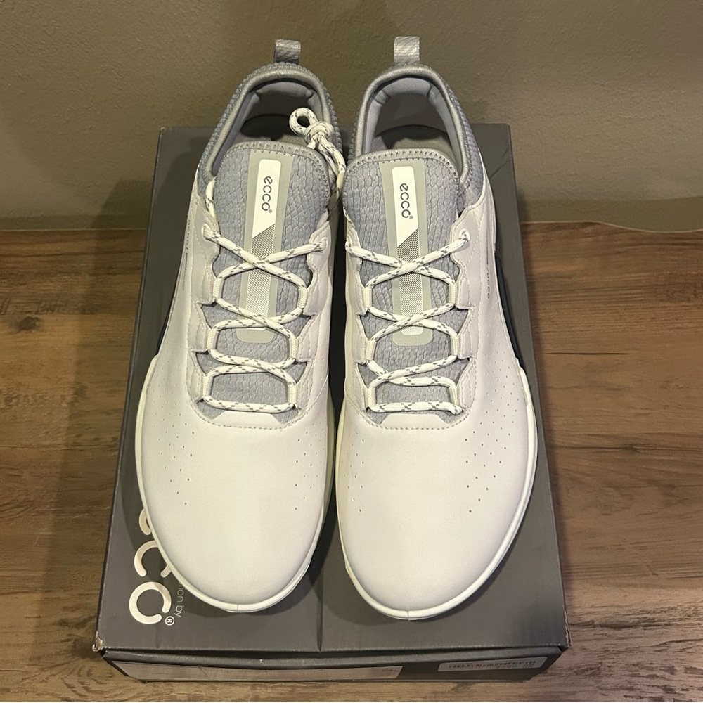 Ecco M Golf Biom C4 Men’s Leather& Stretch Mesh Shoes-White/Concrete-Size12-12.5